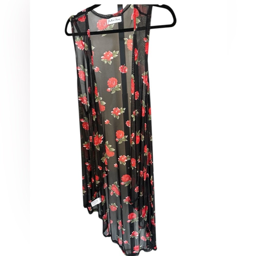 SOUTHERN CHARM- Floral Black Sheer waterfall Kimono
